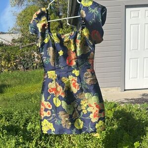 Lulu's So Stunning Navy and Yellow Jacquard Floral Mini Dress 💙💛